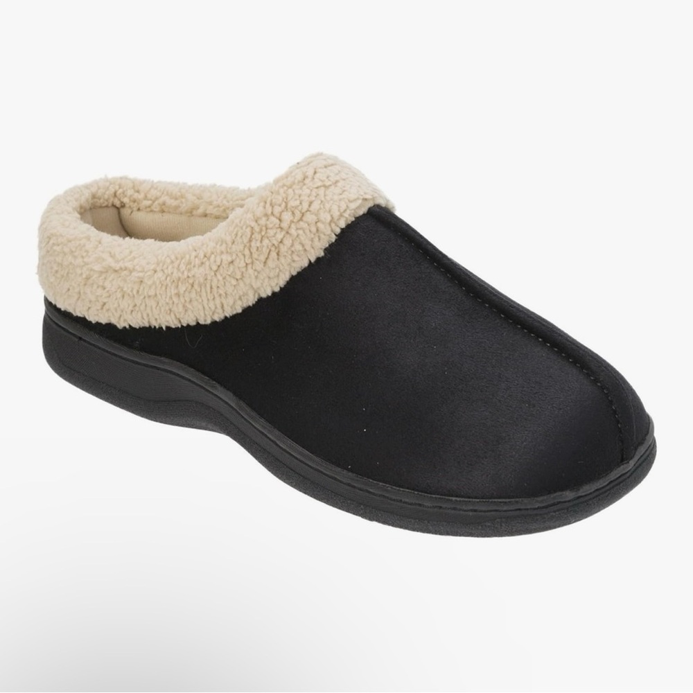 DEARFOAMS Men’s Terry Slippers Black Slip On Loafers Sherpa Lined 9 10 Medium